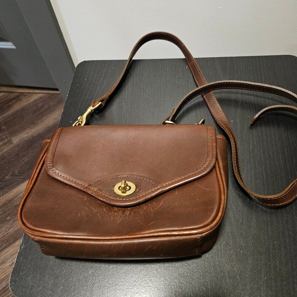 J.W. Hulme Co. Brown Leather Crossbody Bag Brass Turn-lock Adjustable Strap